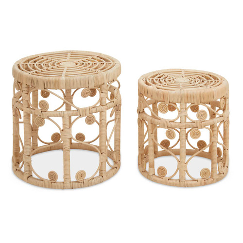 Mataram Set of Two Natural Rattan Stools